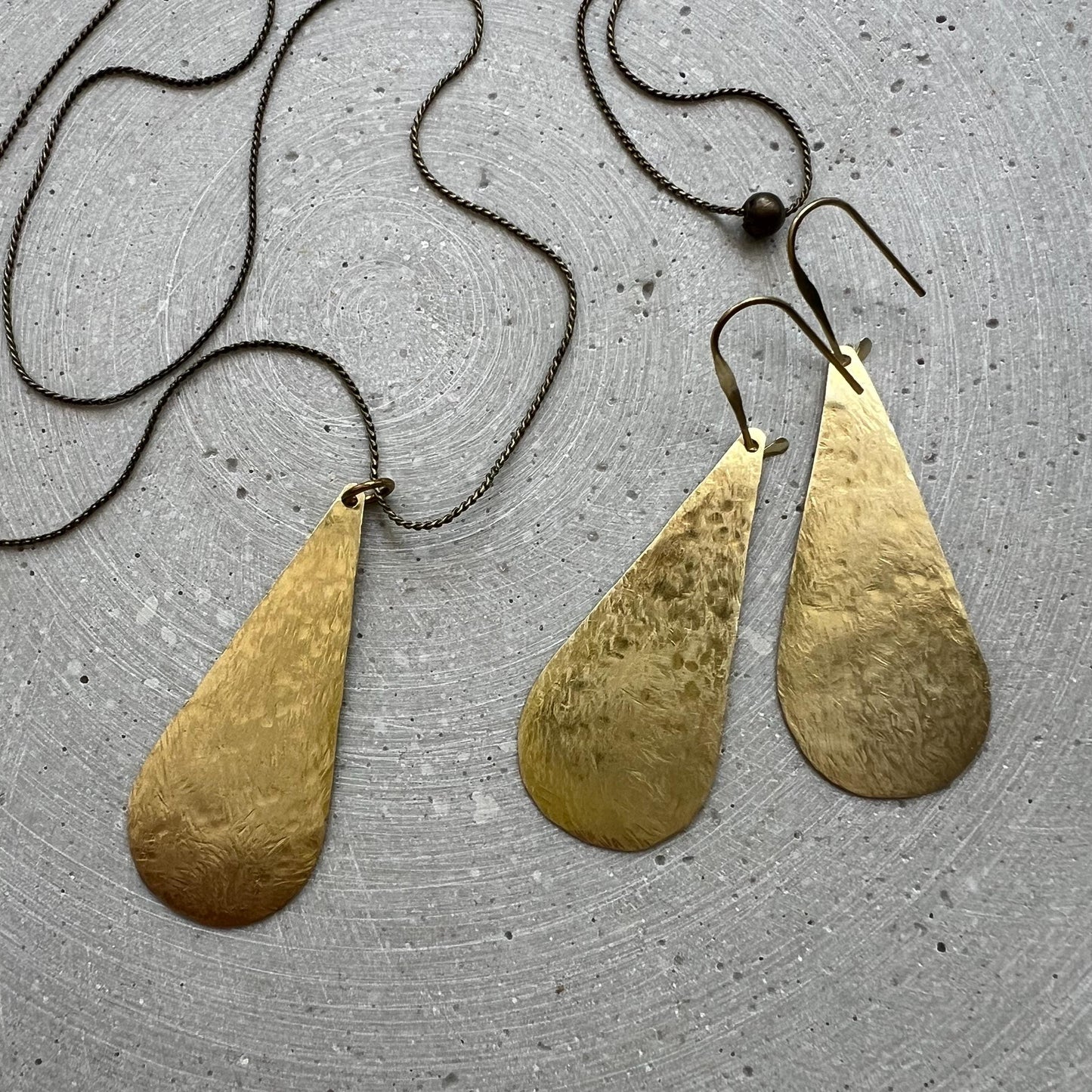 Minimalist Drop Pendant with long Snake Chain, Golden Tear Necklace, Handmade Brass Jewelry