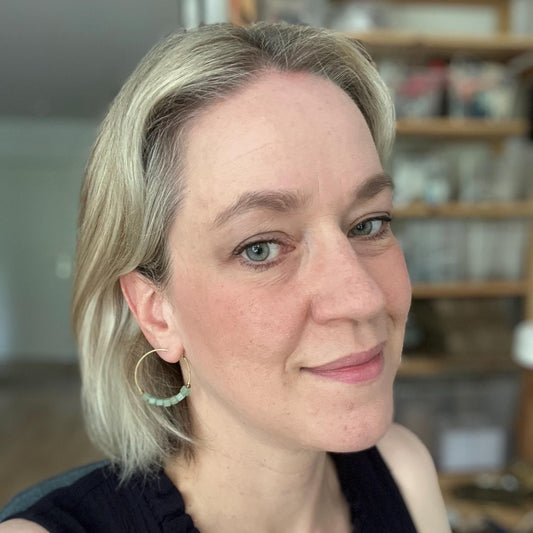 Green Aventurine Hoop Earrings, Brass Creole with Gemstone of Choice, Earrings with Cube Beads