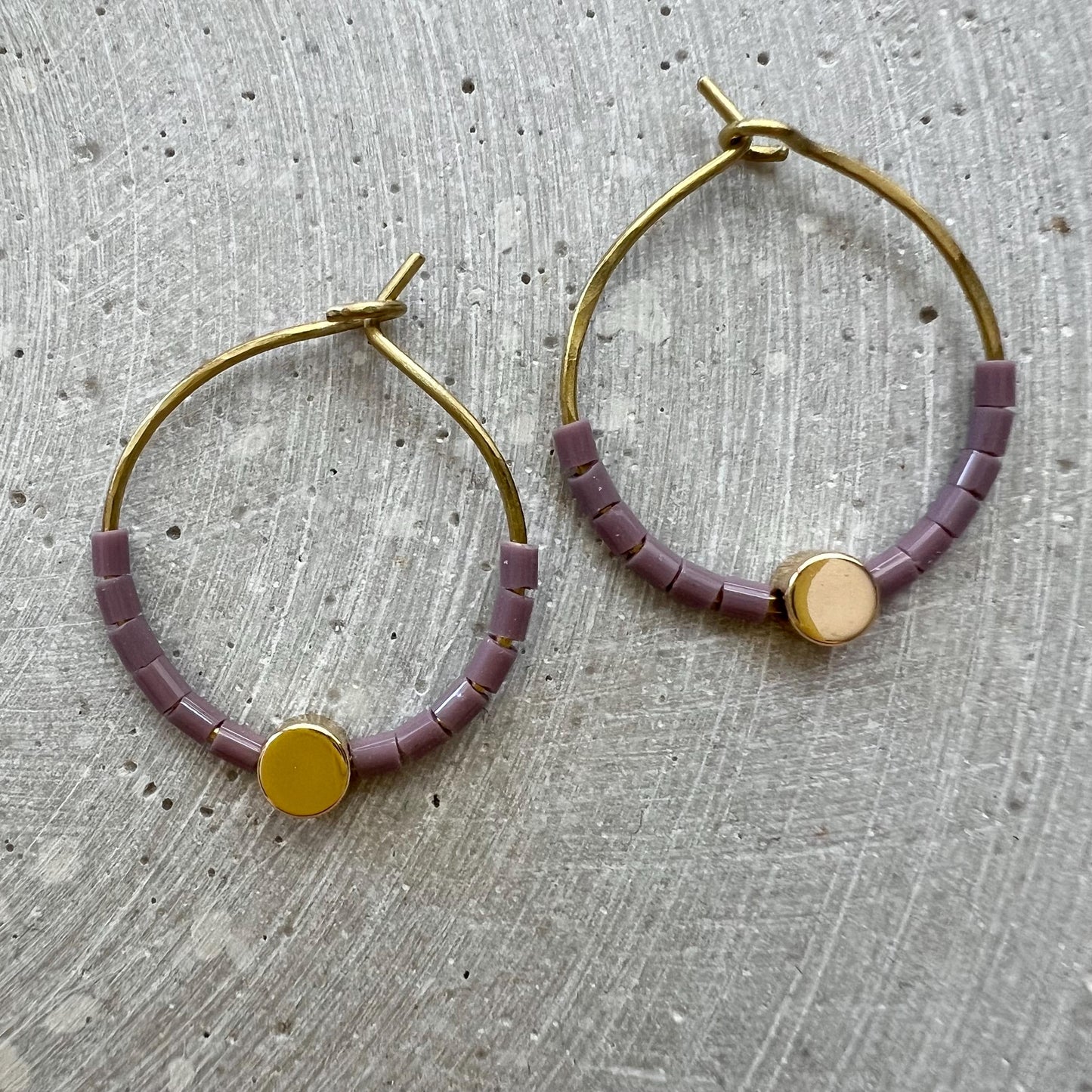 Minimalist Seed Bead Hoops, Dainty Creole Earrings with Gold Plated Dot Bead