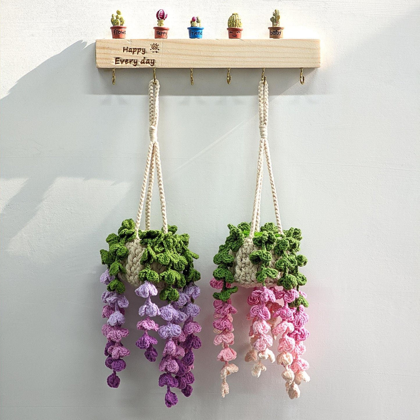 Crochet Wisteria Car Hanging, Car Rearview Mirror Plant Charm, Handmade Flower in Pot, Cute Car Decor, Gift for Her