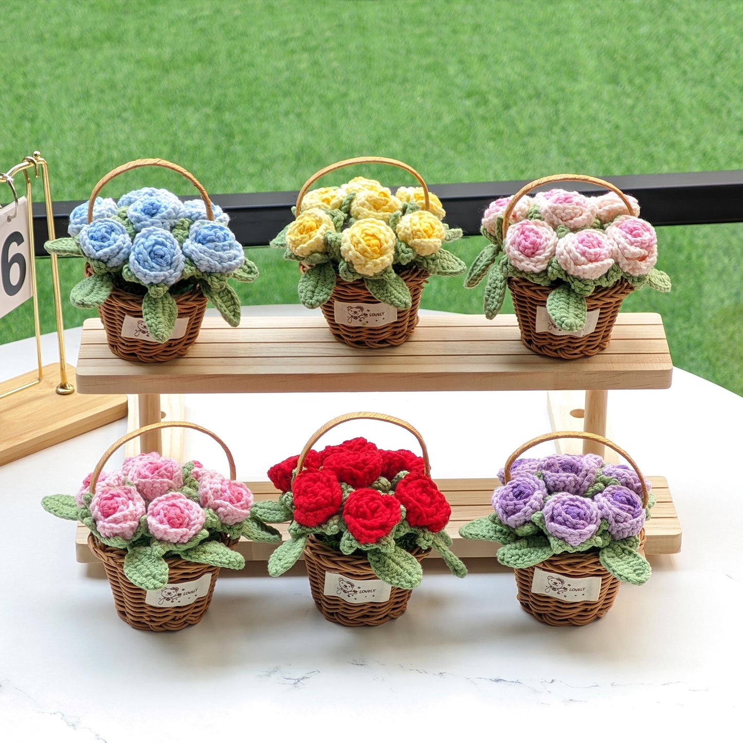 Handmade Crocheted Cotton Rose Basket, Home Decor Flowers