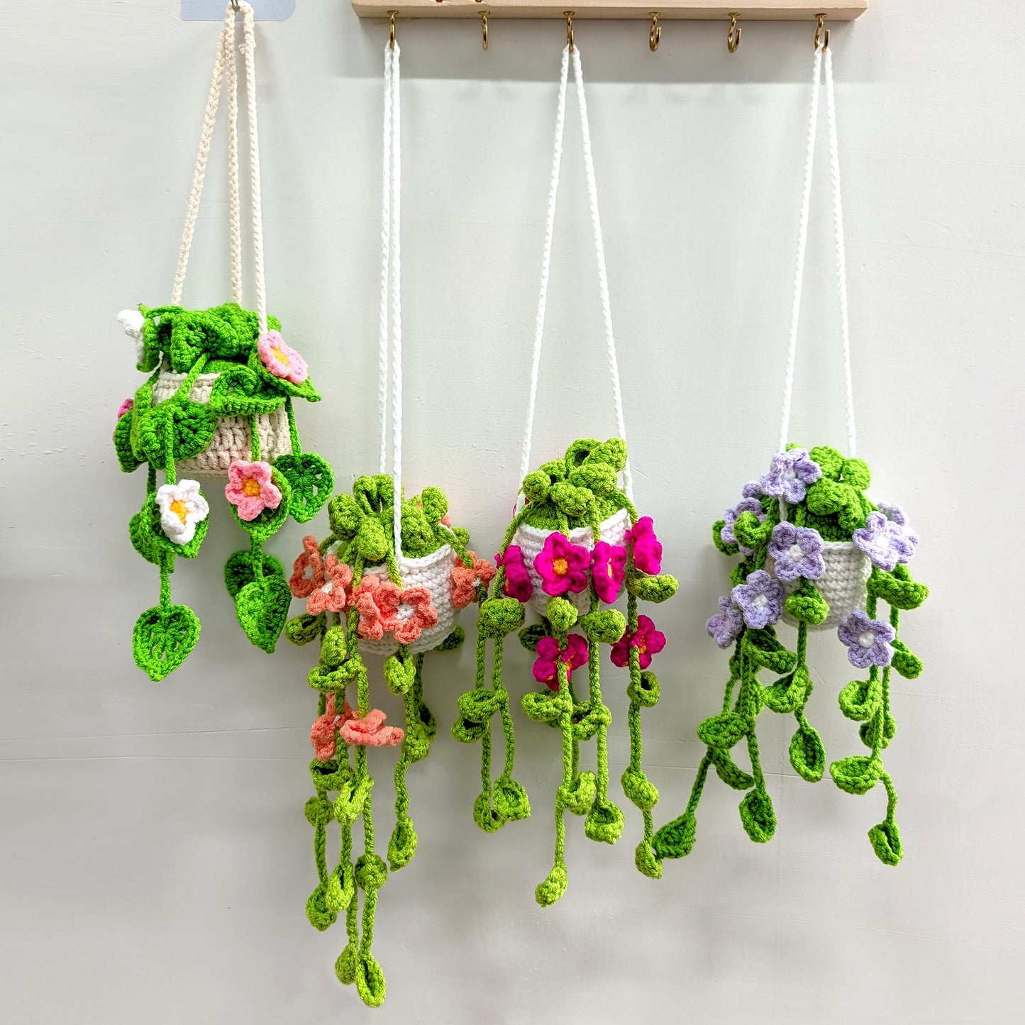 Crochet Flower Car Hanging, Handmade Pink White Purple Red Rose Car Mirror Ornament, Crochet Floral Plant Decor, Cute Gift for Mom Her