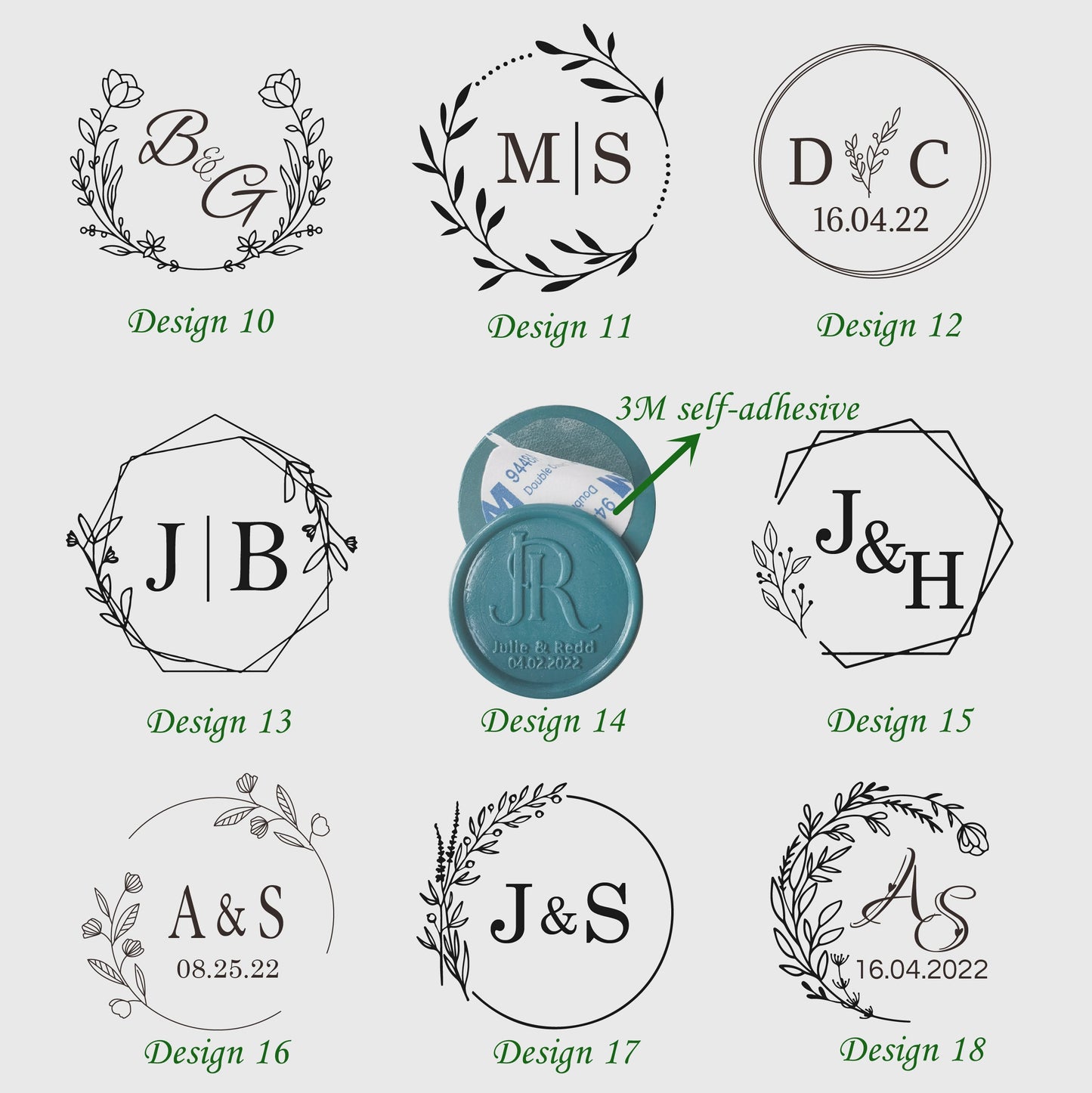 Custom Wax Seals, Custom Self-Adhesive Wax Seals, Custom Wedding Wax Seal Stickers, Wedding Invitation Wax Seal Stickers, Pre-made Wax Seals