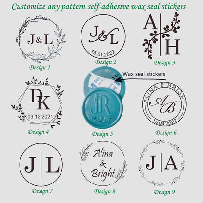 Custom Wax Seals, Custom Self-Adhesive Wax Seals, Custom Wedding Wax Seal Stickers, Wedding Invitation Wax Seal Stickers, Pre-made Wax Seals
