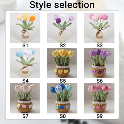 Handmade Crochet Tulip Flower Pot: Custom Tag, Forever Bloom