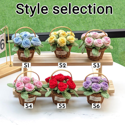 Handmade Crocheted Cotton Rose Basket, Home Decor Flowers