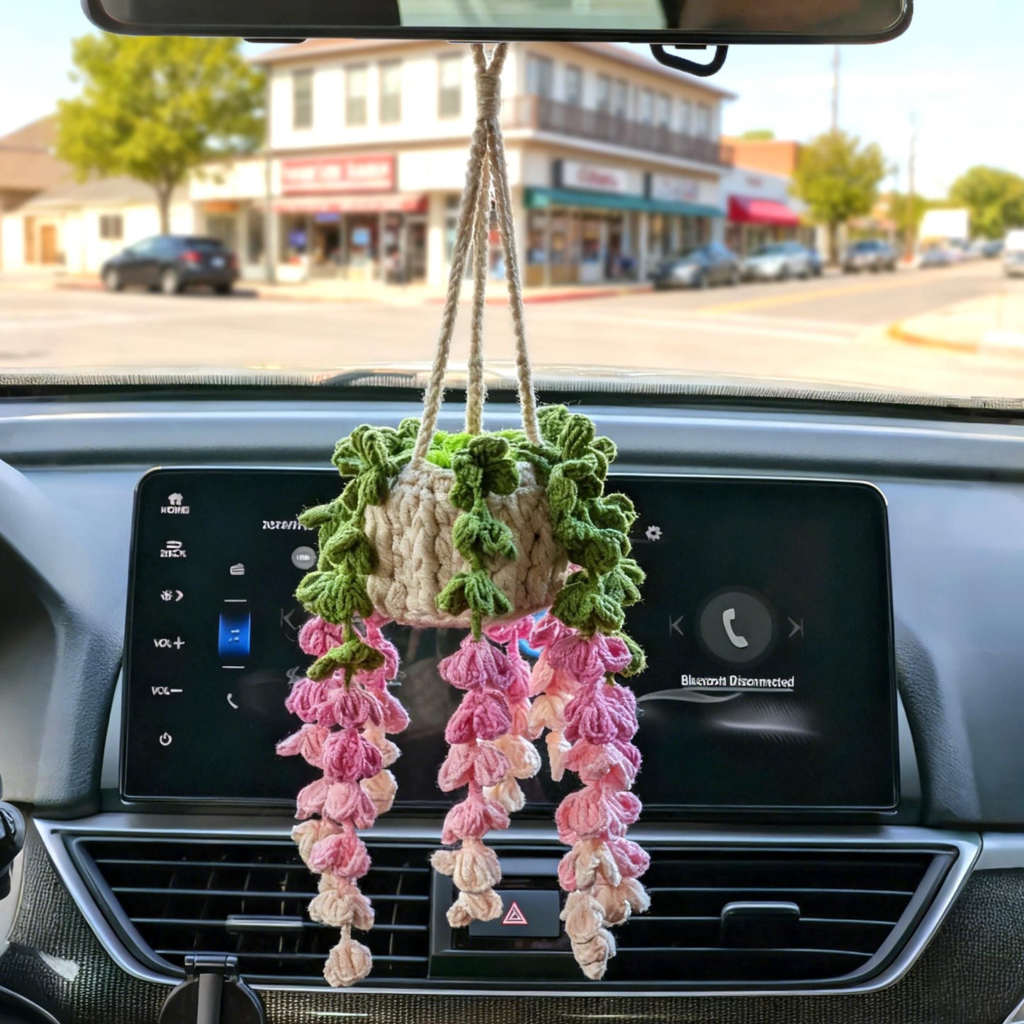 Crochet Wisteria Car Hanging, Car Rearview Mirror Plant Charm, Handmade Flower in Pot, Cute Car Decor, Gift for Her