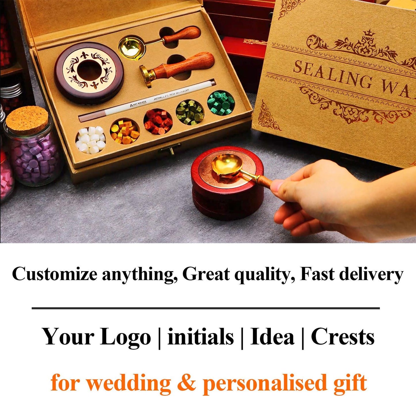 Personalized Couples Wedding Wax Stamp Seal Kit, Custom wax stamp kit for gift , Letter Wax seal kit , Initial wax seal stamp custom | EI31 | JW59