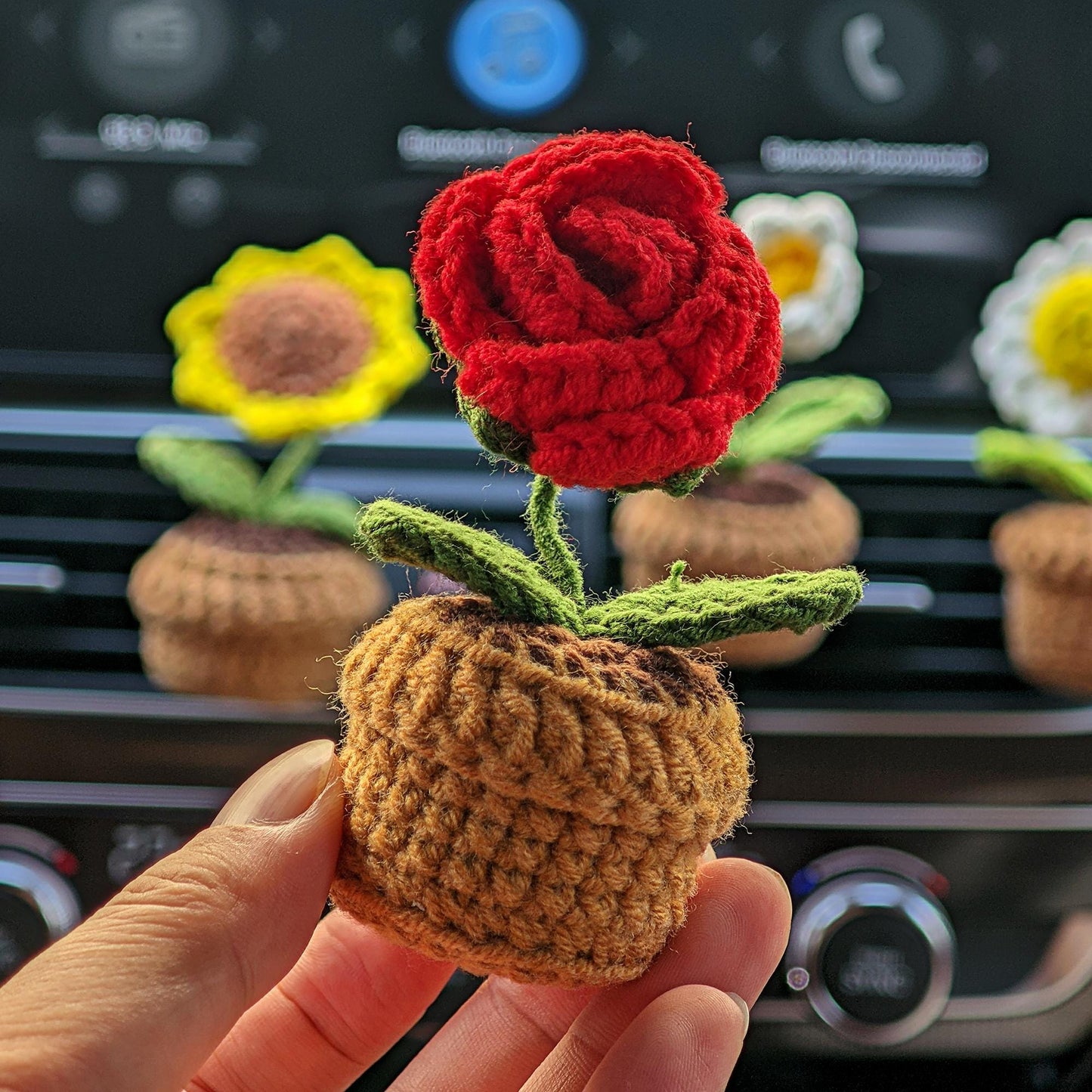 Crochet Car Plant with Vent Clip, Car Decor Gift
