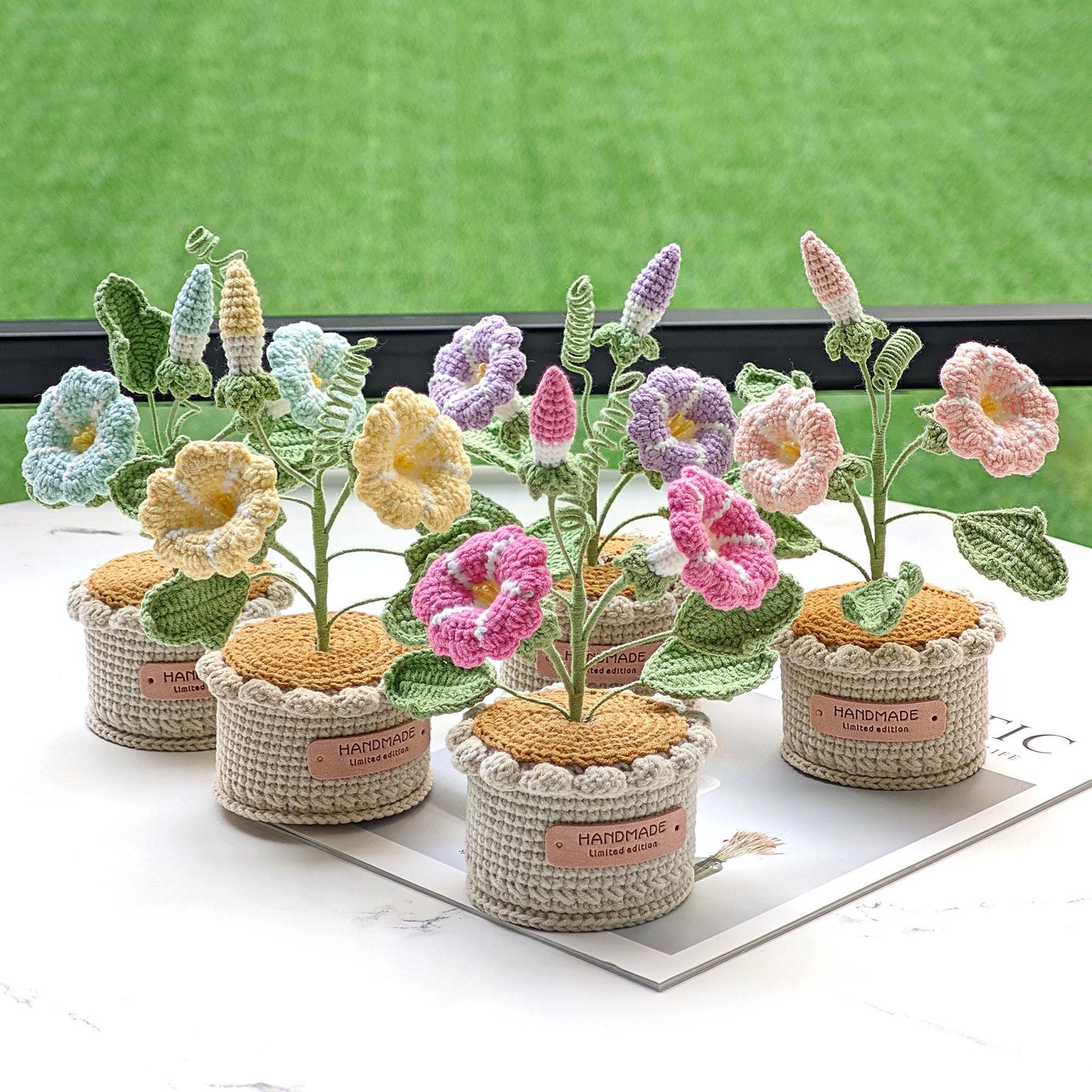 Handmade Crochet Morning Glory Flower Pot, Knitted Forever Bloom Plant, Purple Home Decor, Birth Month Flower Gift for Her, Mothers Day Gift
