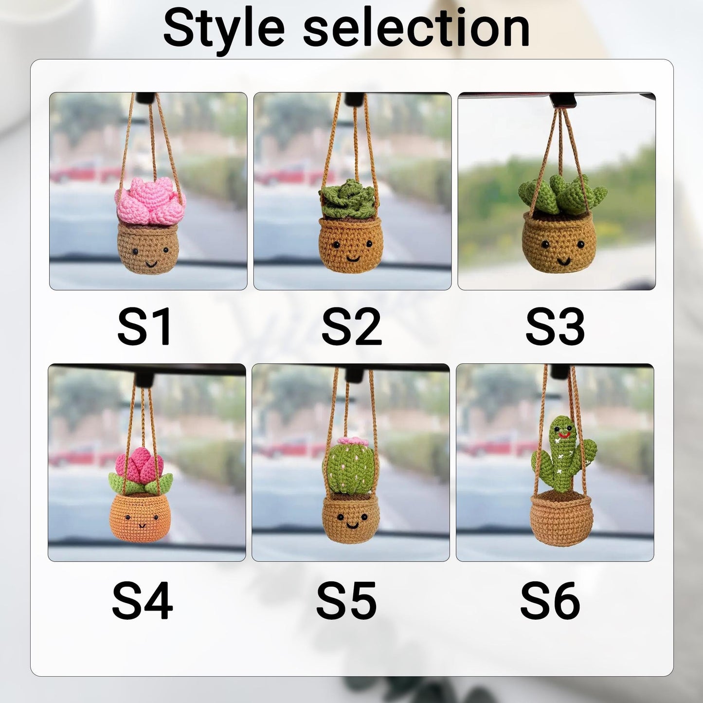 Crochet Cactus Succulent Car Hanging, Handmade Cactus Ball Plant Charm, Rearview Mirror Decor, Cute Car Accessory, Gift for Her