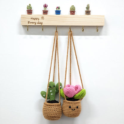 Crochet Cactus Succulent Car Hanging, Handmade Cactus Ball Plant Charm, Rearview Mirror Decor, Cute Car Accessory, Gift for Her