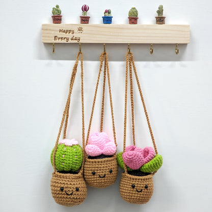 Crochet Cactus Succulent Car Hanging, Handmade Cactus Ball Plant Charm, Rearview Mirror Decor, Cute Car Accessory, Gift for Her