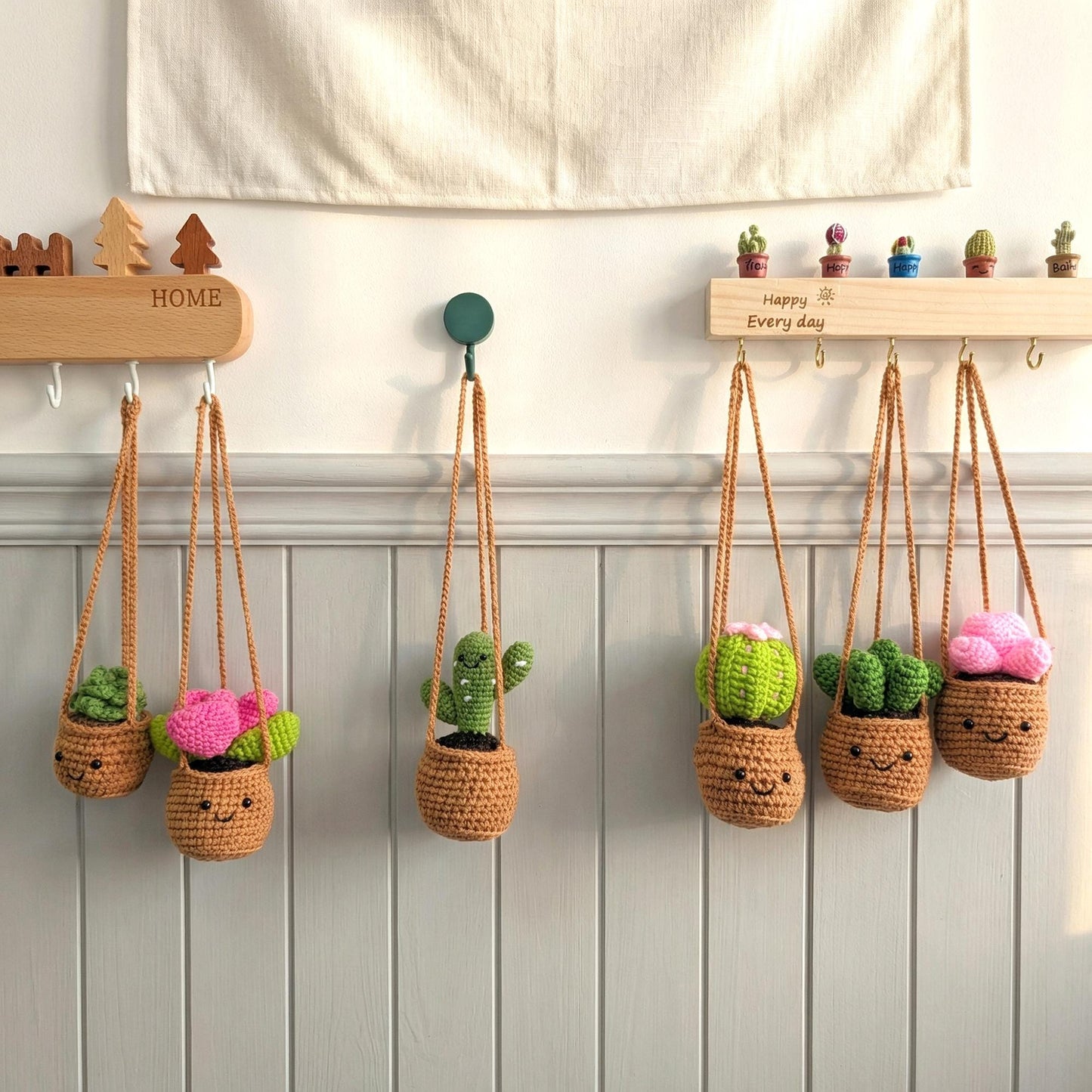 Crochet Cactus Succulent Car Hanging, Handmade Cactus Ball Plant Charm, Rearview Mirror Decor, Cute Car Accessory, Gift for Her