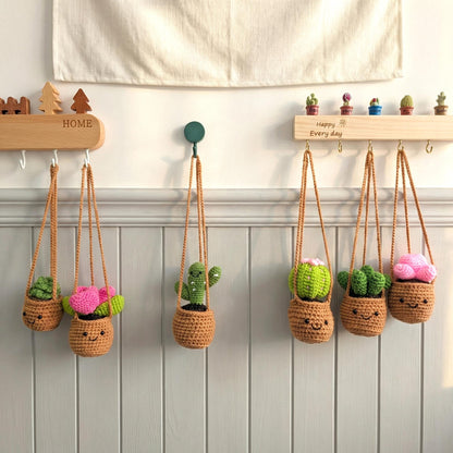 Crochet Cactus Succulent Car Hanging, Handmade Cactus Ball Plant Charm, Rearview Mirror Decor, Cute Car Accessory, Gift for Her