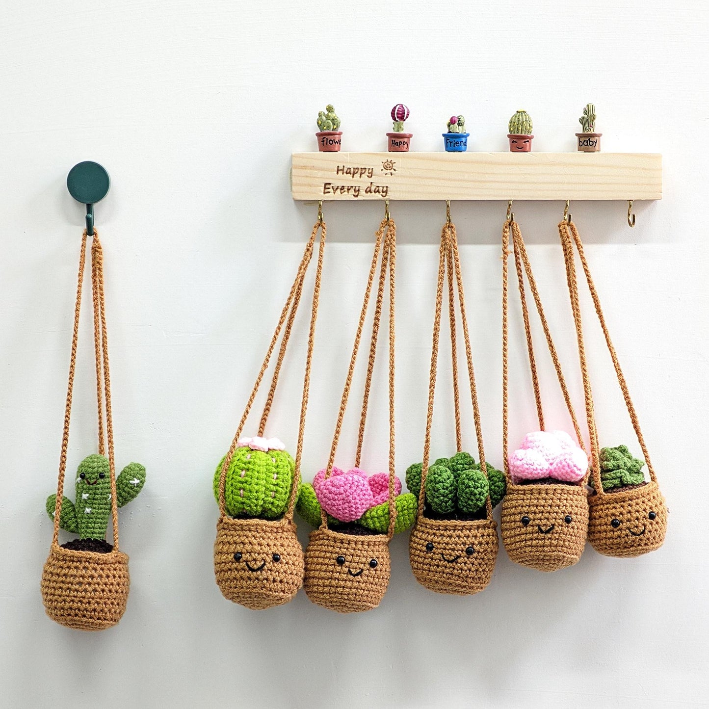 Crochet Cactus Succulent Car Hanging, Handmade Cactus Ball Plant Charm, Rearview Mirror Decor, Cute Car Accessory, Gift for Her