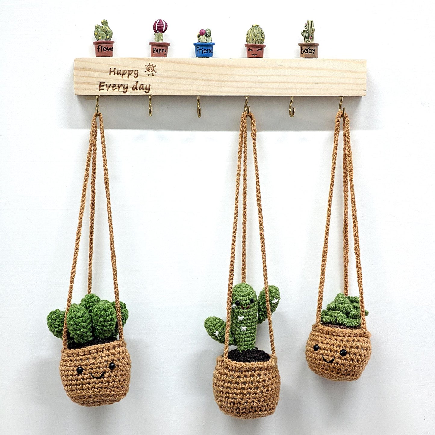 Crochet Cactus Succulent Car Hanging, Handmade Cactus Ball Plant Charm, Rearview Mirror Decor, Cute Car Accessory, Gift for Her