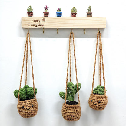 Crochet Cactus Succulent Car Hanging, Handmade Cactus Ball Plant Charm, Rearview Mirror Decor, Cute Car Accessory, Gift for Her