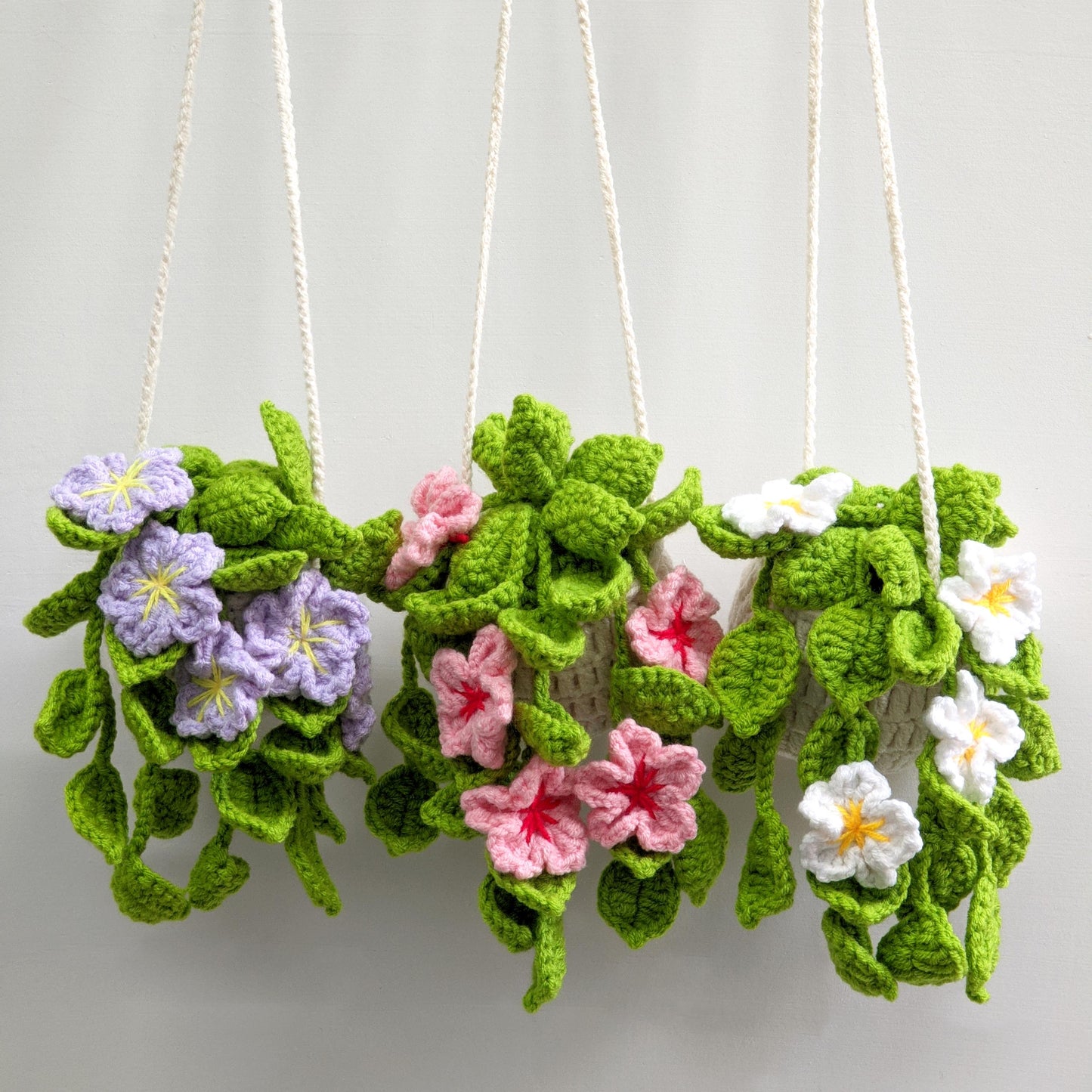 Crochet Car Hanging Plant, Handmade Car Pendant, Crochet Strawberry Flower Plant, Rearview Mirror Decor, Car Mirror Hanging, Gift for Mom