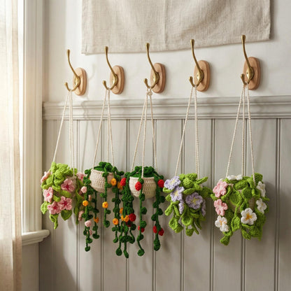 Crochet Car Hanging Plant, Handmade Car Pendant, Crochet Strawberry Flower Plant, Rearview Mirror Decor, Car Mirror Hanging, Gift for Mom