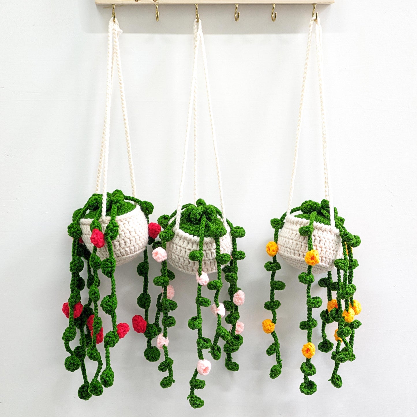 Crochet Car Hanging Plant, Handmade Car Pendant, Crochet Strawberry Flower Plant, Rearview Mirror Decor, Car Mirror Hanging, Gift for Mom