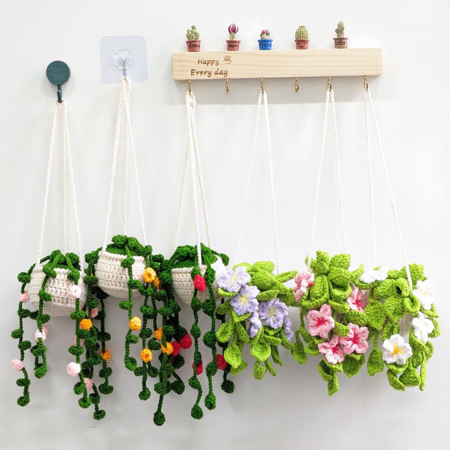 Crochet Car Hanging Plant, Handmade Car Pendant, Crochet Strawberry Flower Plant, Rearview Mirror Decor, Car Mirror Hanging, Gift for Mom