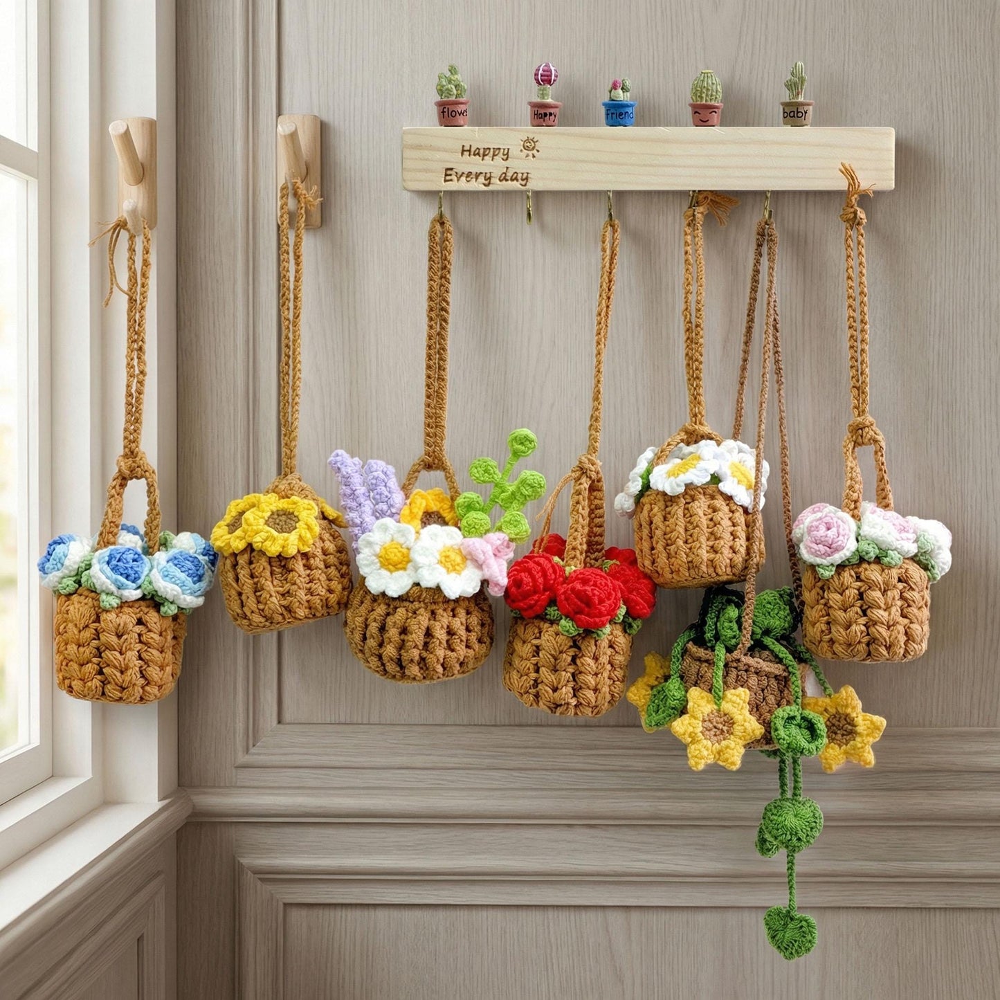 Crochet rose in pot, Crochet Car Hanging, Handmade Crochet Flower Pot, Mother's Day, Gift for Her, Gifts for plant lovers