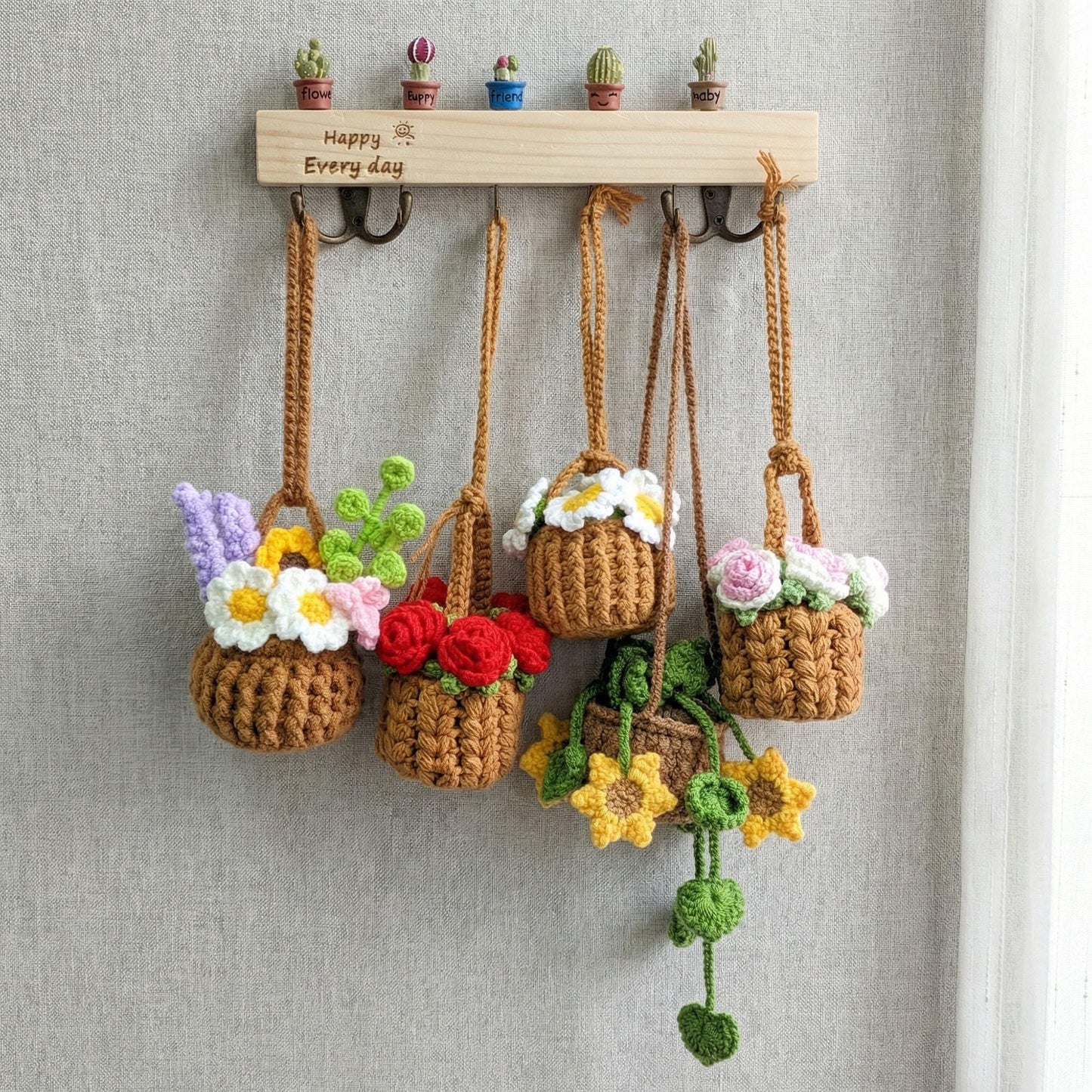 Crochet rose in pot, Crochet Car Hanging, Handmade Crochet Flower Pot, Mother's Day, Gift for Her, Gifts for plant lovers