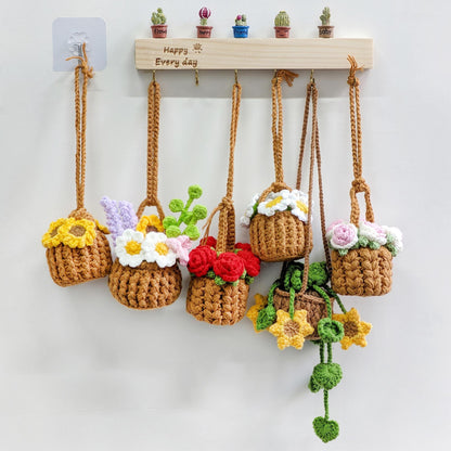Crochet rose in pot, Crochet Car Hanging, Handmade Crochet Flower Pot, Mother's Day, Gift for Her, Gifts for plant lovers