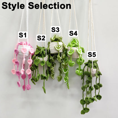 Crochet Flower Pot, Crochet Car Hanging Plant,Handmade Car Pendant Decor, Rearview Mirror Hanging Accessory, Cute Car Decor,Gift for Her