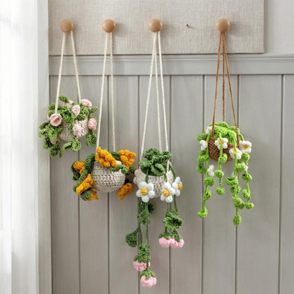 Crochet hanging pots, Rearview Mirror Decor, Crochet car plant, Gift for Mom, Plant lover gift, Crochet flowers, Handmade Car Pendant,