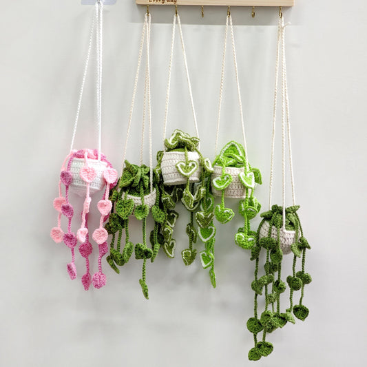 Crochet Flower Pot, Crochet Car Hanging Plant,Handmade Car Pendant Decor, Rearview Mirror Hanging Accessory, Cute Car Decor,Gift for Her