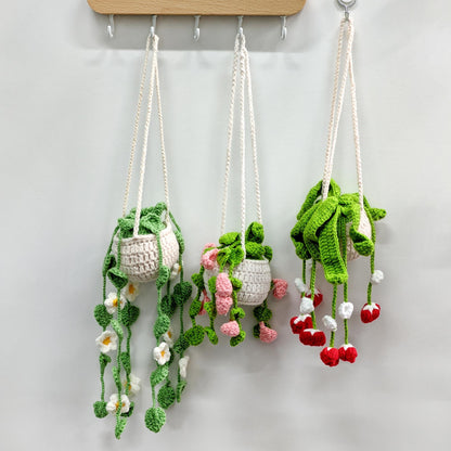 Crochet flowers, Handmade Car Pendant, Crochet hanging pots, Rearview Mirror Decor, Crochet car plant, Gift for Mom, Plant lover gift