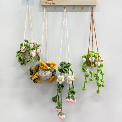 Crochet hanging pots, Rearview Mirror Decor, Crochet car plant, Gift for Mom, Plant lover gift, Crochet flowers, Handmade Car Pendant,