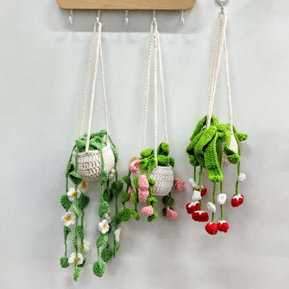 Crochet hanging pots, Rearview Mirror Decor, Crochet car plant, Gift for Mom, Plant lover gift, Crochet flowers, Handmade Car Pendant,