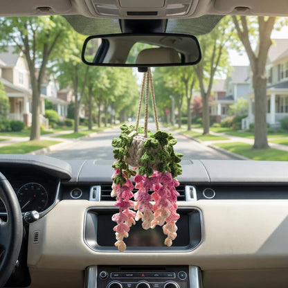Crochet Plant Car Hanging, Cute Crochet Flower Pot, Car Rearview Mirror Decor, Handmade Hanging Plant, Car Accessory, Gift for Her