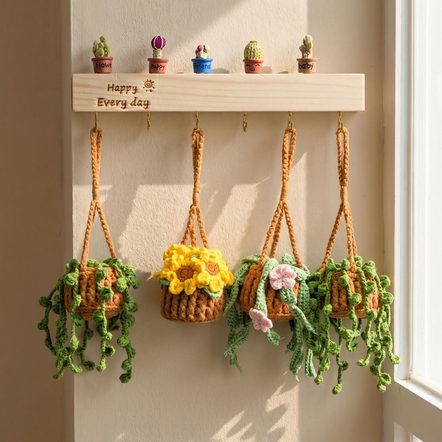 Personalized Crochet Plant Car Hanging Accessories, Gifts for Mom, Cute Crochet Flower, Car Decor, Hanging Plant, Crochet Flower in Pot