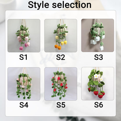 Personalized Crochet Plant Car Hanging, Crochet Flower, Car Decor, Hanging Plant, Crochet Flower in Pot, Rearview Mirror Accessories