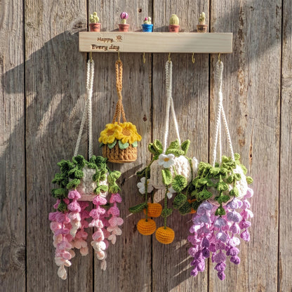 Personalized Crochet Plant Car Hanging, Crochet Flower, Car Decor, Hanging Plant, Crochet Flower in Pot, Rearview Mirror Accessories