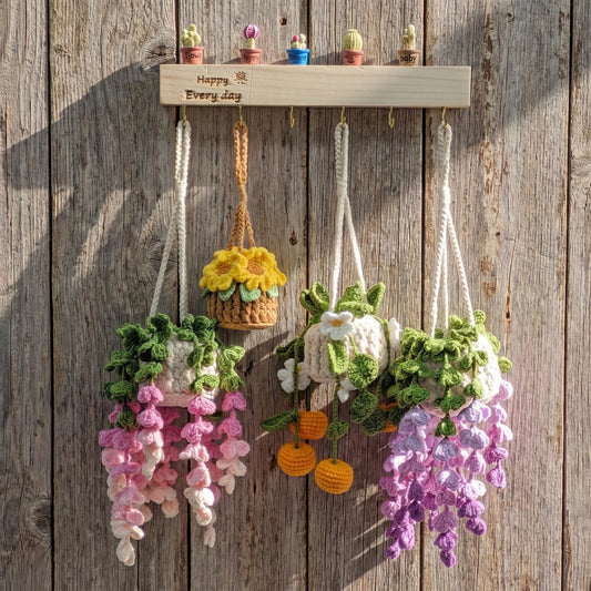 Personalized Crochet Plant Car Hanging, Crochet Flower, Car Decor, Hanging Plant, Crochet Flower in Pot, Rearview Mirror Accessories