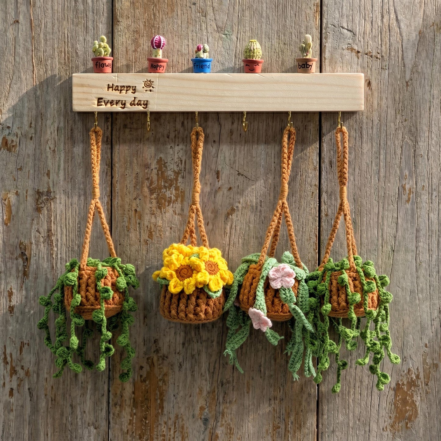 Personalized Crochet Plant Car Hanging, Crochet Flower, Car Decor, Hanging Plant, Crochet Flower in Pot, Rearview Mirror Accessories