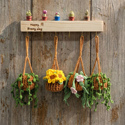 Personalized Crochet Plant Car Hanging, Crochet Flower, Car Decor, Hanging Plant, Crochet Flower in Pot, Rearview Mirror Accessories