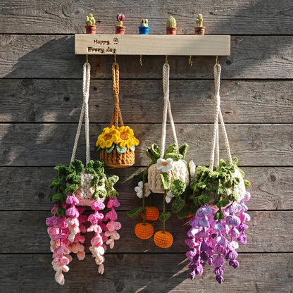 Personalized Crochet Plant Car Hanging, Crochet Flower, Car Decor, Hanging Plant, Crochet Flower in Pot, Rearview Mirror Accessories