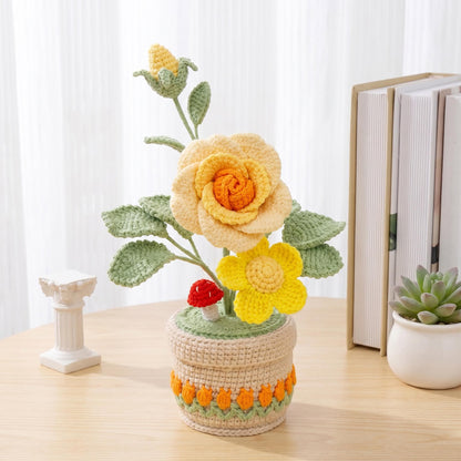 Crochet Flower, Handmade Knitted Potted Plant, Mother’s Day Gift for Mom Grandma, Cute Home Decor Gift, Desk Decor