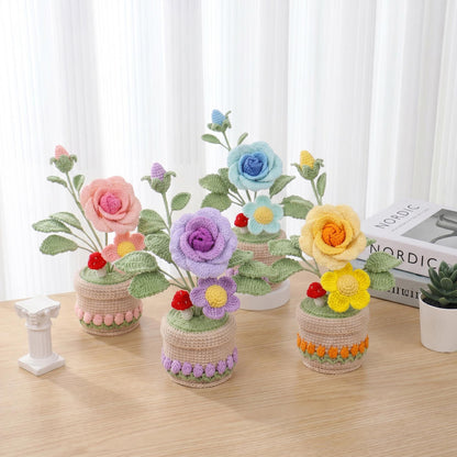 Crochet Flower, Handmade Knitted Potted Plant, Mother’s Day Gift for Mom Grandma, Cute Home Decor Gift, Desk Decor
