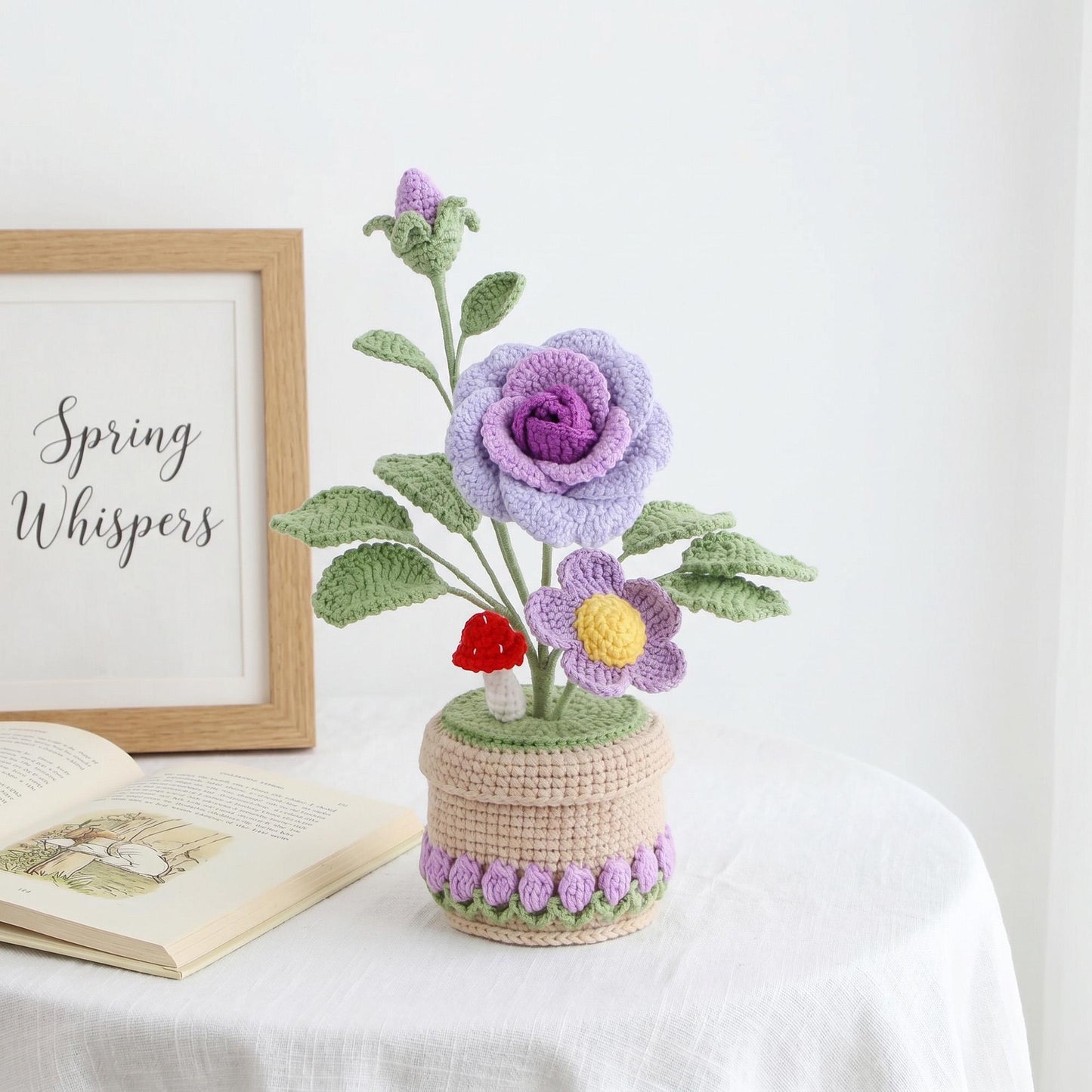 Crochet Potted Flower, Handmade Yarn Flower Arrangement, Home Office Desk Decoration, Birthday Gift for Women Mom Grandma
