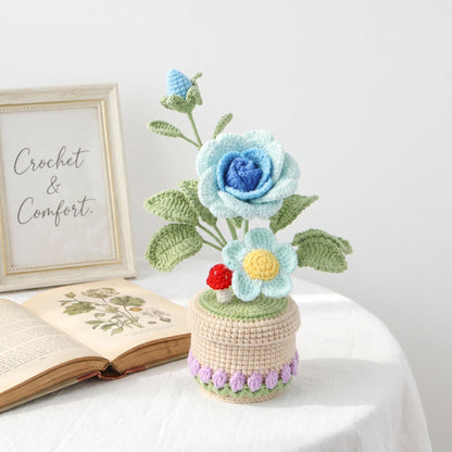 Crochet Potted Flower, Handmade Yarn Flower Arrangement, Home Office Desk Decoration, Birthday Gift for Women Mom Grandma