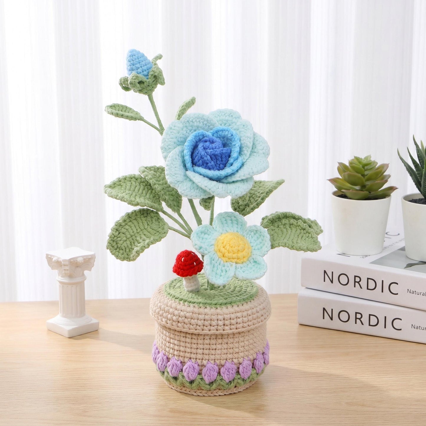 Crochet Flower, Handmade Knitted Potted Plant, Mother’s Day Gift for Mom Grandma, Cute Home Decor Gift, Desk Decor