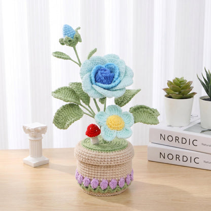 Crochet Flower, Handmade Knitted Potted Plant, Mother’s Day Gift for Mom Grandma, Cute Home Decor Gift, Desk Decor