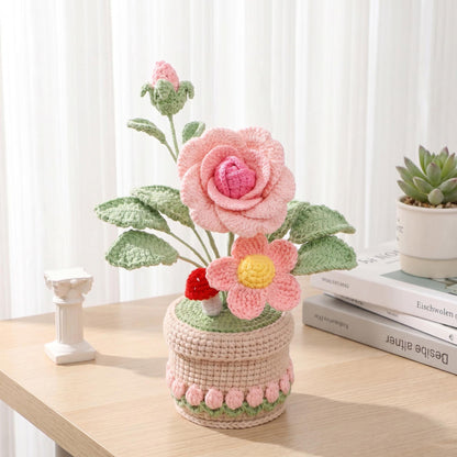 Crochet Flower, Handmade Knitted Potted Plant, Mother’s Day Gift for Mom Grandma, Cute Home Decor Gift, Desk Decor